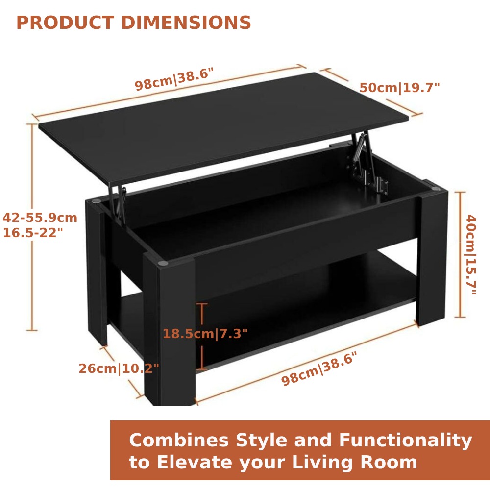 Lift Top Coffee Table - Black: image 9