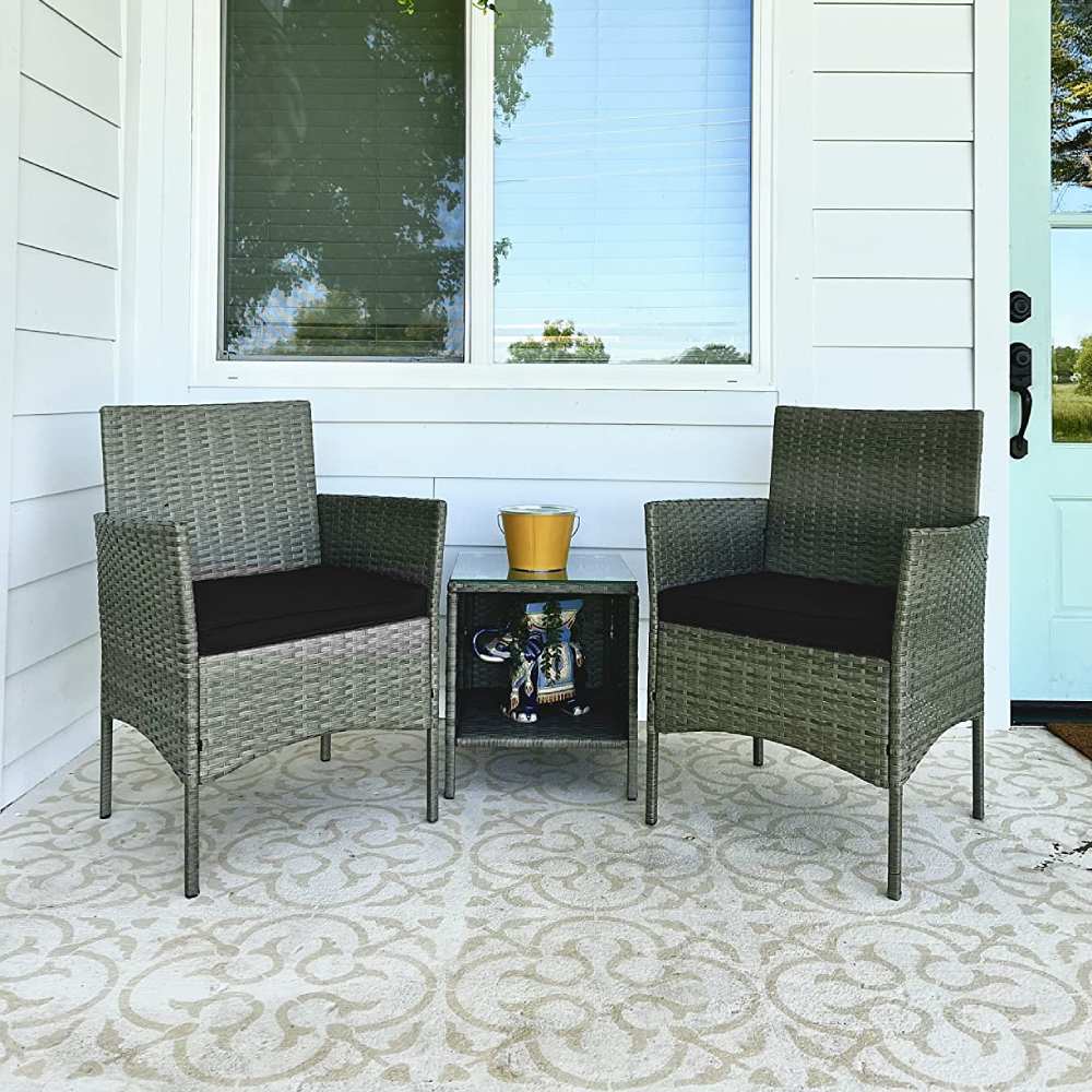 Outdoor Table and Chairs - Grey Black: image 1